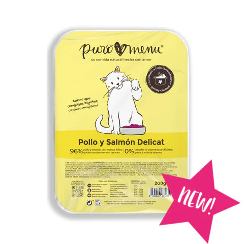 Menú cocinado Pollo y Salmón Delicat gatos