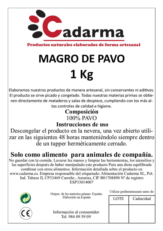 100% carne de pavo, picada y congelada (sin hueso)